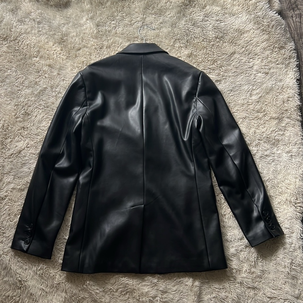 Women’s Black Faux Leather Blazer French Connection Biker Gothic Chic - Picture 6 of 6